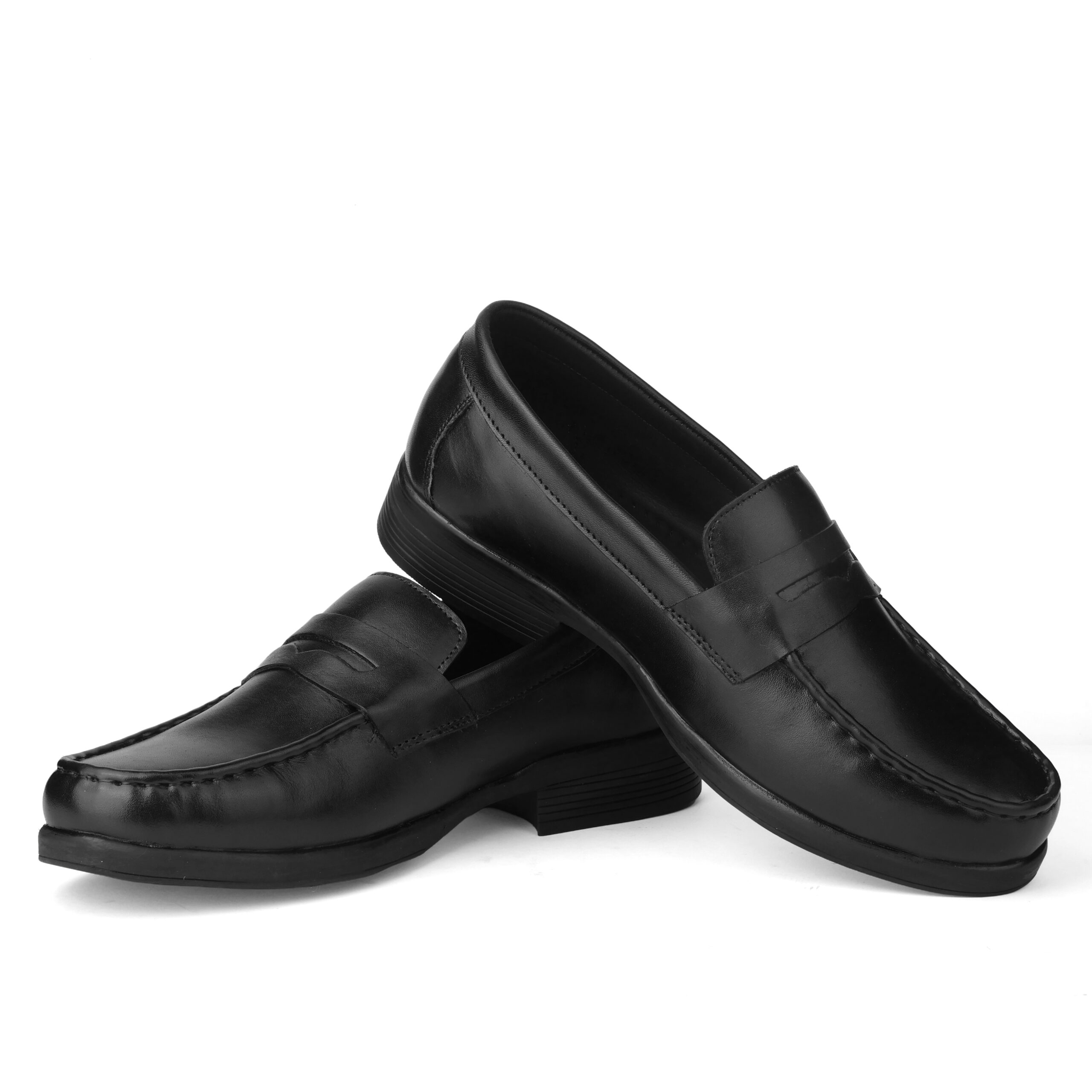 Men's Crust Leather Penny Loafers- Classic Black