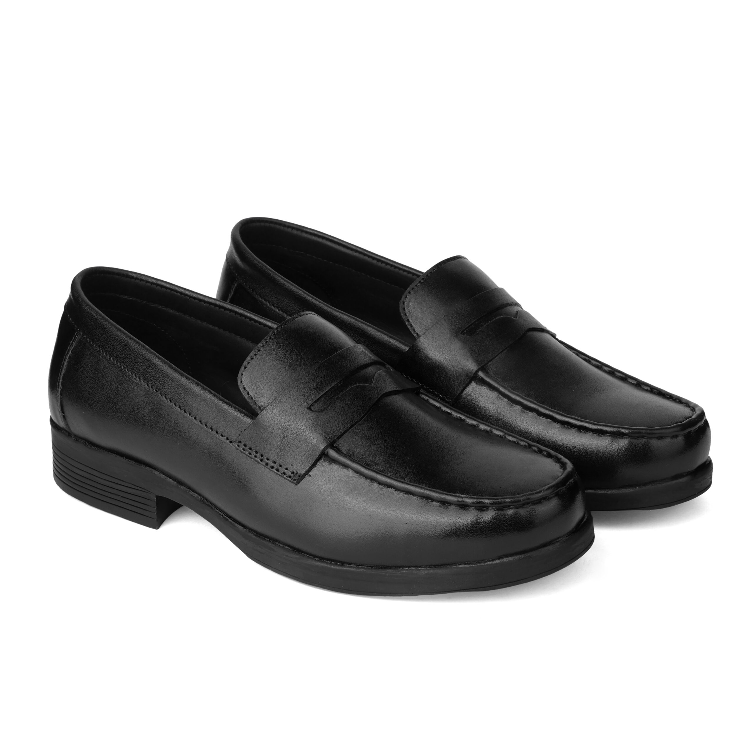 Men's Crust Leather Penny Loafers- Classic Black - Image 4